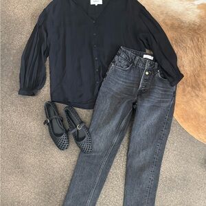 Anine Bing Multibutton fly micros Black Straight Leg cropped Jeans